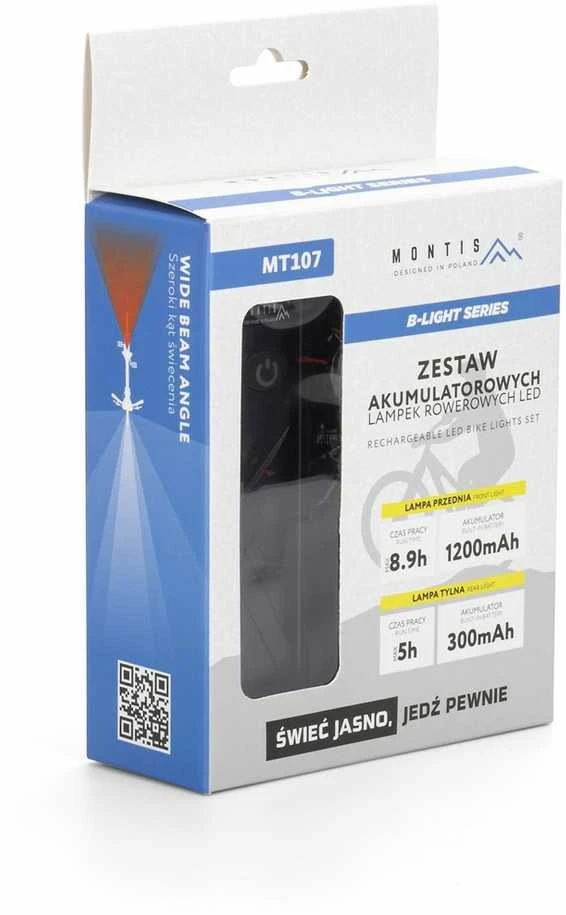 Montis Rinkinys baterinis LED dviračio žibintas MT107 Galinis apšvietimas + Priekinis apšvietimas (rinkinys) 270 lm