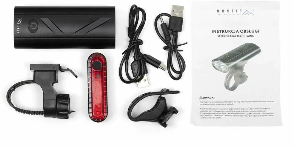 Montis Rinkinys baterinis LED dviračio žibintas MT107 Galinis apšvietimas + Priekinis apšvietimas (rinkinys) 270 lm