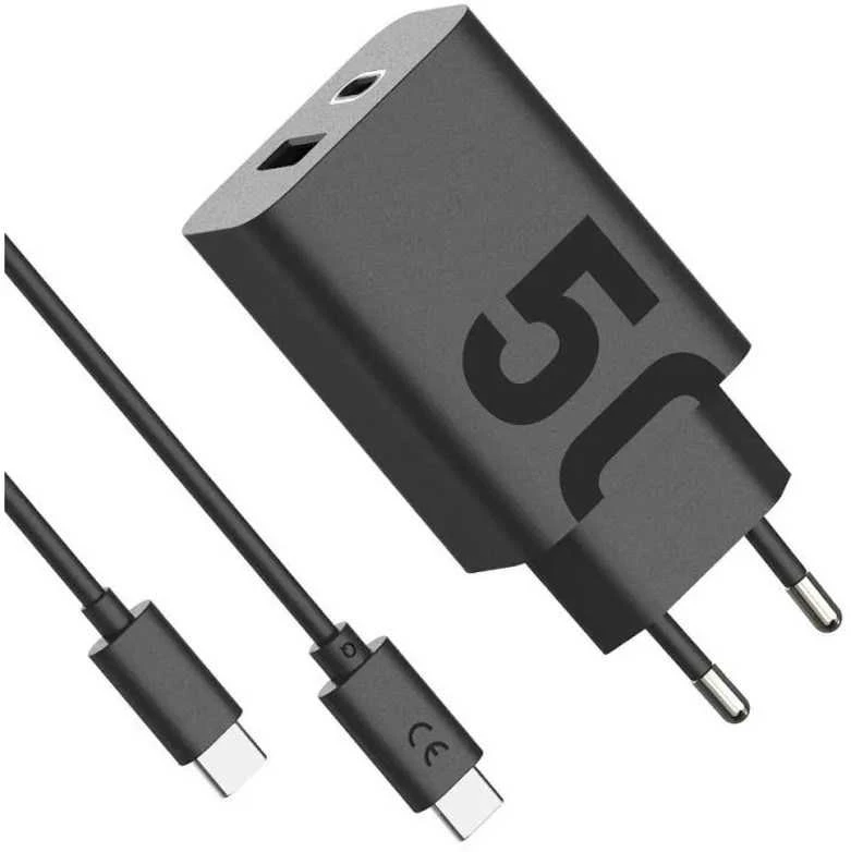 Įkroviklis Motorola TurboPower 50W dvigubas USB-C/USB-A su USB-C laidu 1m juodos spalvos