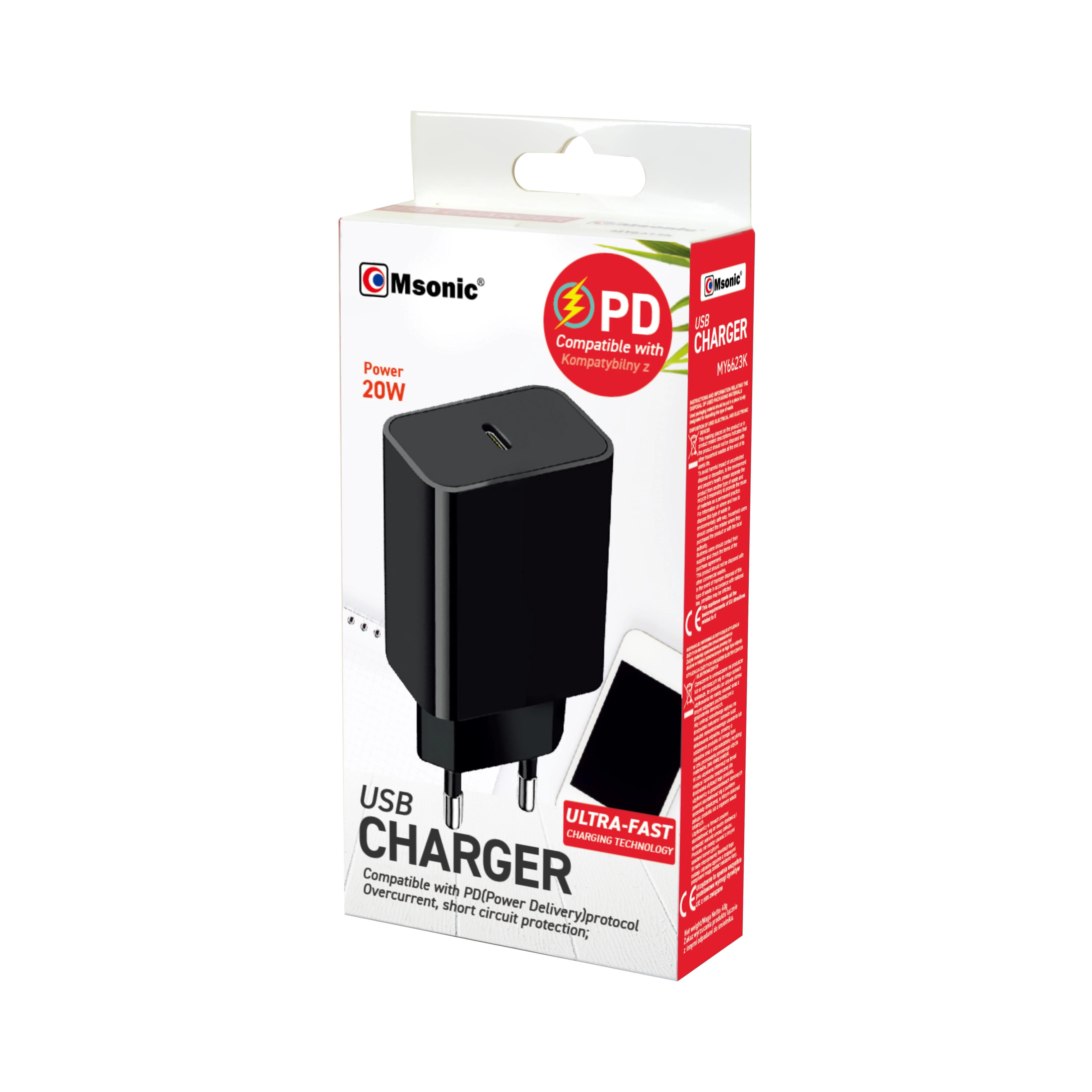 Sieninis Įkroviklis - Msonic MY6623K USB-C PD