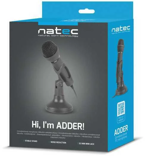 NATEC NMI-0776 mikrofono papildiklis Juodas mini lizdas 3,5 mm žemo triukšmo visaekcinis mikrofonas