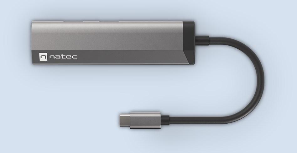 NATEC daugiaportinis „Fowler Slim“ USB-C šakotuvas, USB 3.0 x2, HDMI, 4K, USB-C PD