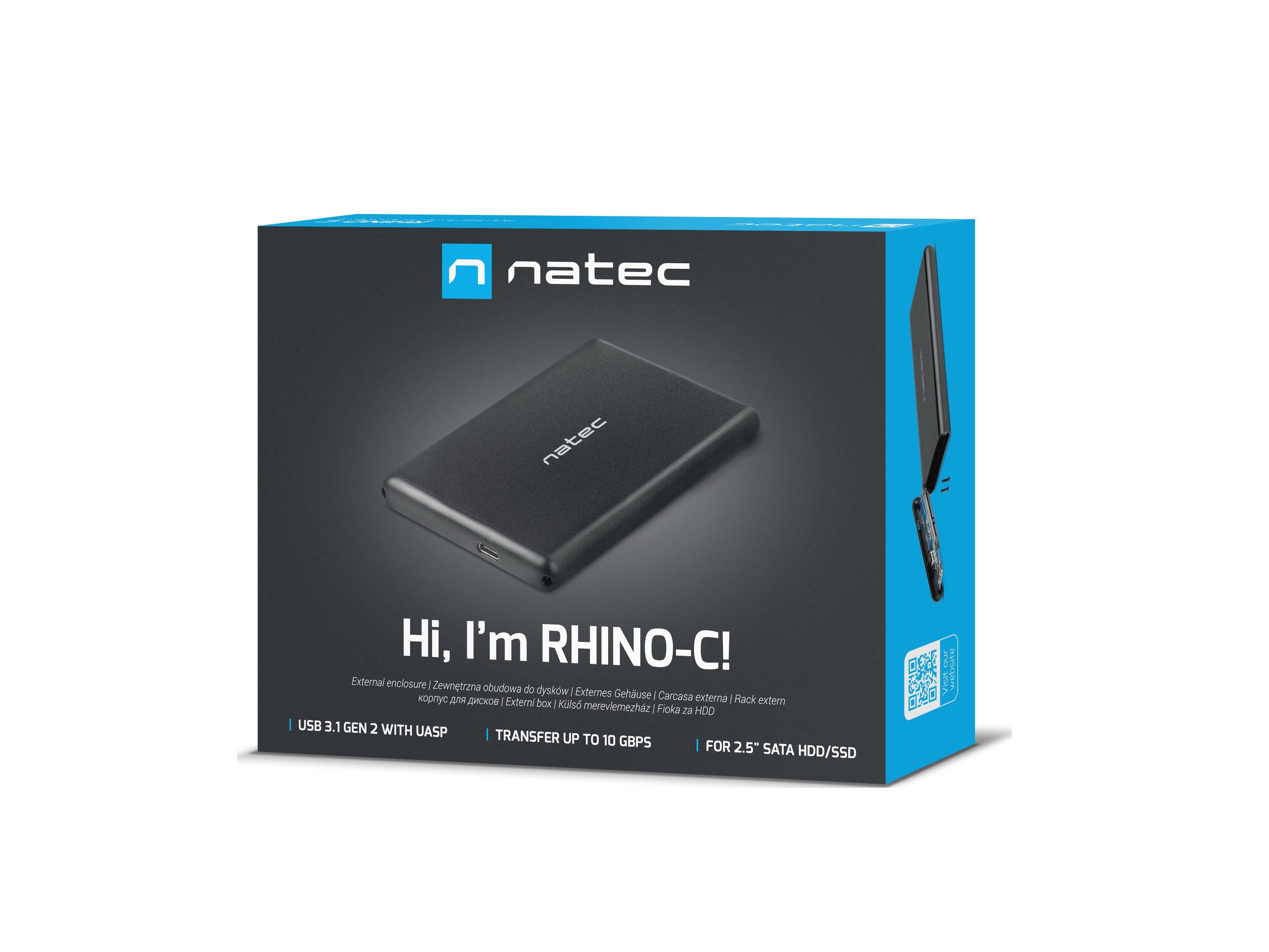NATEC NKZ-0942 Natec išorinis HDD/SSD korpusas RHINO-C, skirtas 2,5" SATA - USB Type-C, aliuminis