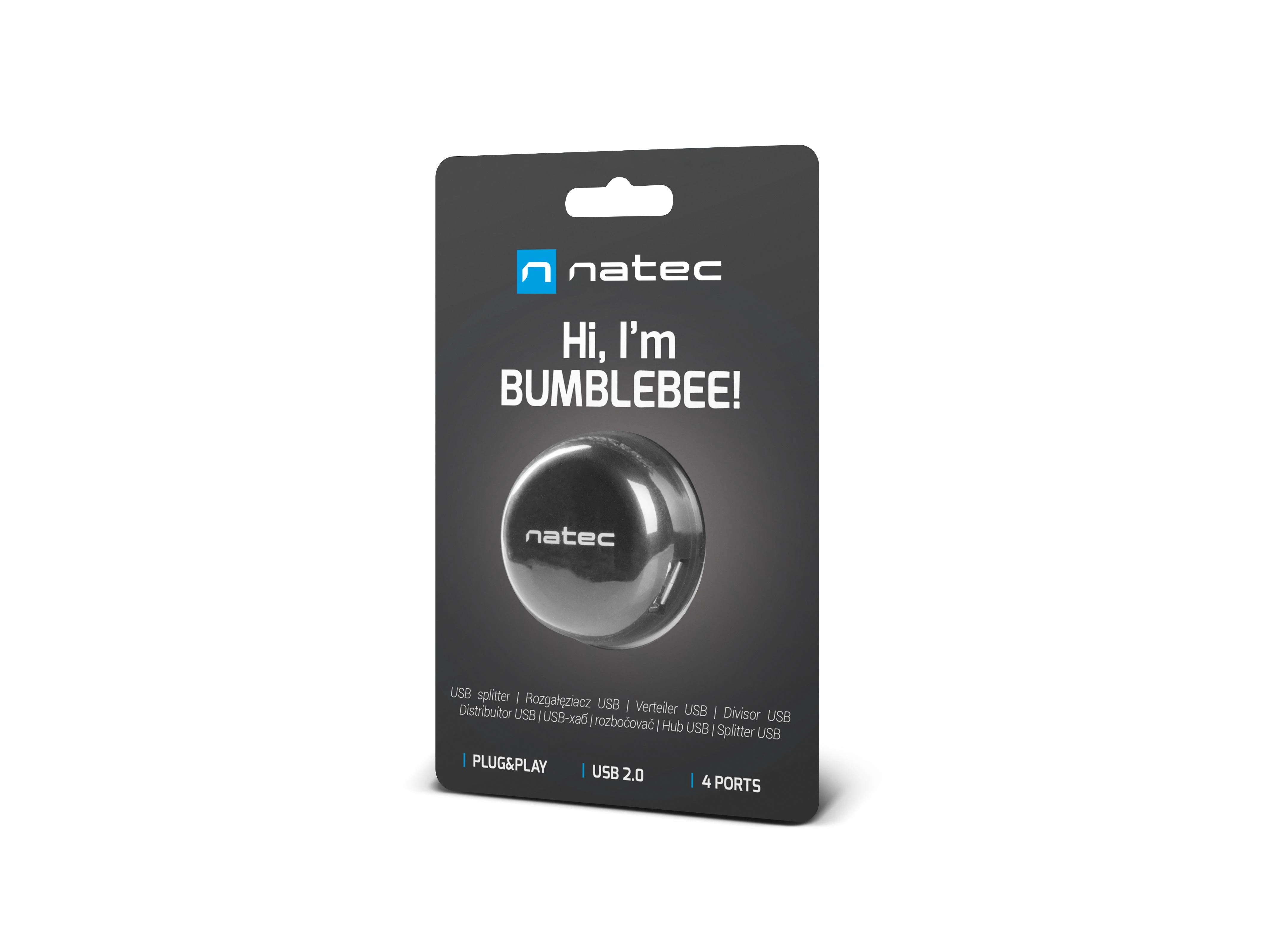 NATEC NHU-1330 Hub USB 2.0 BUMBLEBEE 4-jungtys Juodas