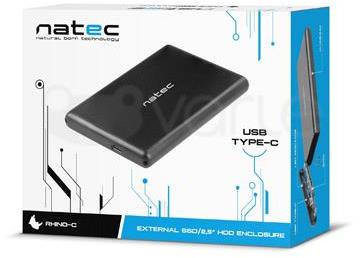 NATEC NKZ-0942 Natec išorinis HDD/SSD korpusas RHINO-C, skirtas 2,5" SATA - USB Type-C, aliuminis