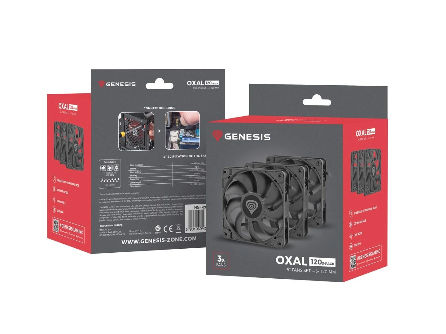 Natec GENESIS Case ventiliatorių rinkinys Oxal 120 3in1