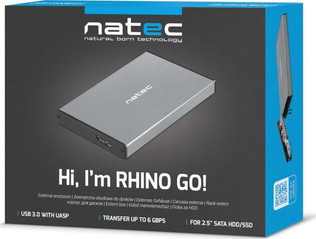 Kietasis diskas NATEC NKZ-0941 HDD/SSD external enclosure RHINO GO for 2.5" SATA - USB 3.0, Aluminum