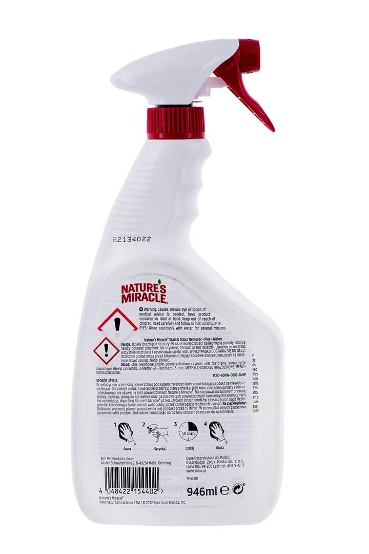 Valiklis šunų dėmėms ir kvapams šalinti Nature's Miracle dėmių ir kvapų valiklis DOG MELON, 946ml