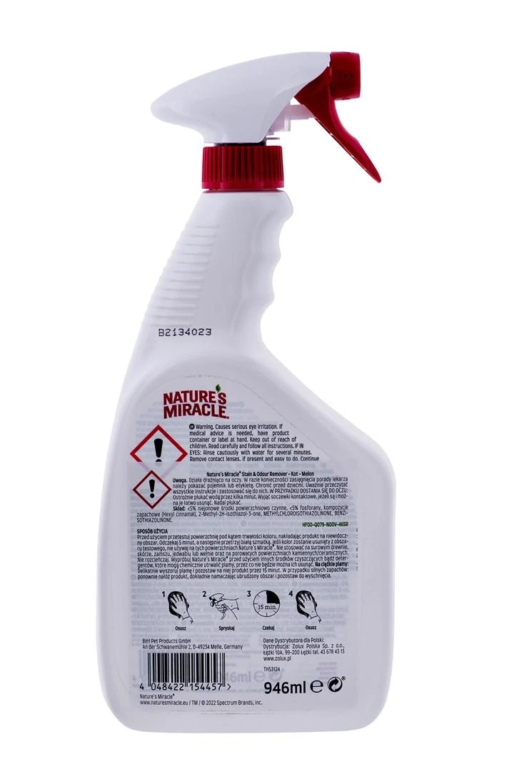 Valiklis kačių dėmėms ir kvapams šalinti Nature's Miracle Stain&Odour REM CAT MELON, 946ml