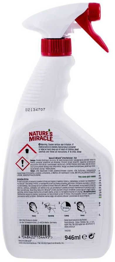 Valiklis kačių dėmėms ir kvapams šalinti Natures Miracle Cat Urine Stain & Odour Remover 946ml