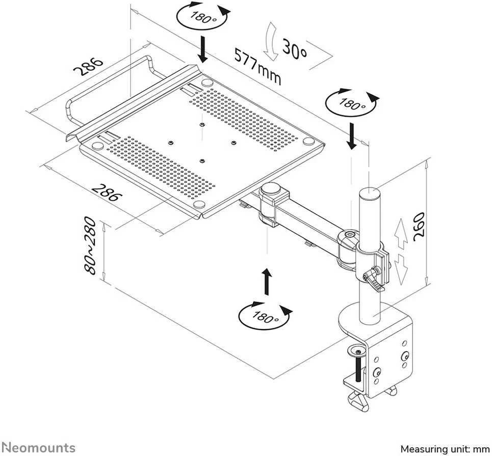 NeoMounts nešiojamojo kompiuterio laikiklis stalui, spaustukas, universalus, juodas