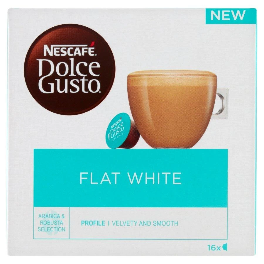 Nescafe Dolce Gusto Flat Baltas Kava, 16 kapsulių dėžutėje