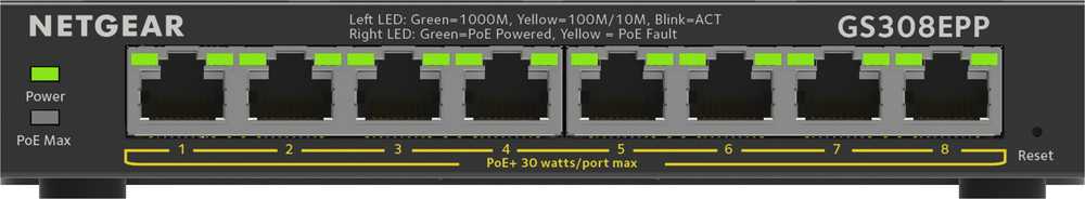 NETGEAR 8 prievadų Gigabit Ethernet didelės galios PoE+ Plus komutatorius (GS308EPP) valdomas L2/L3 Gigabit Ethernet (10/100/1000) Power over Ethernet (PoE) juodas