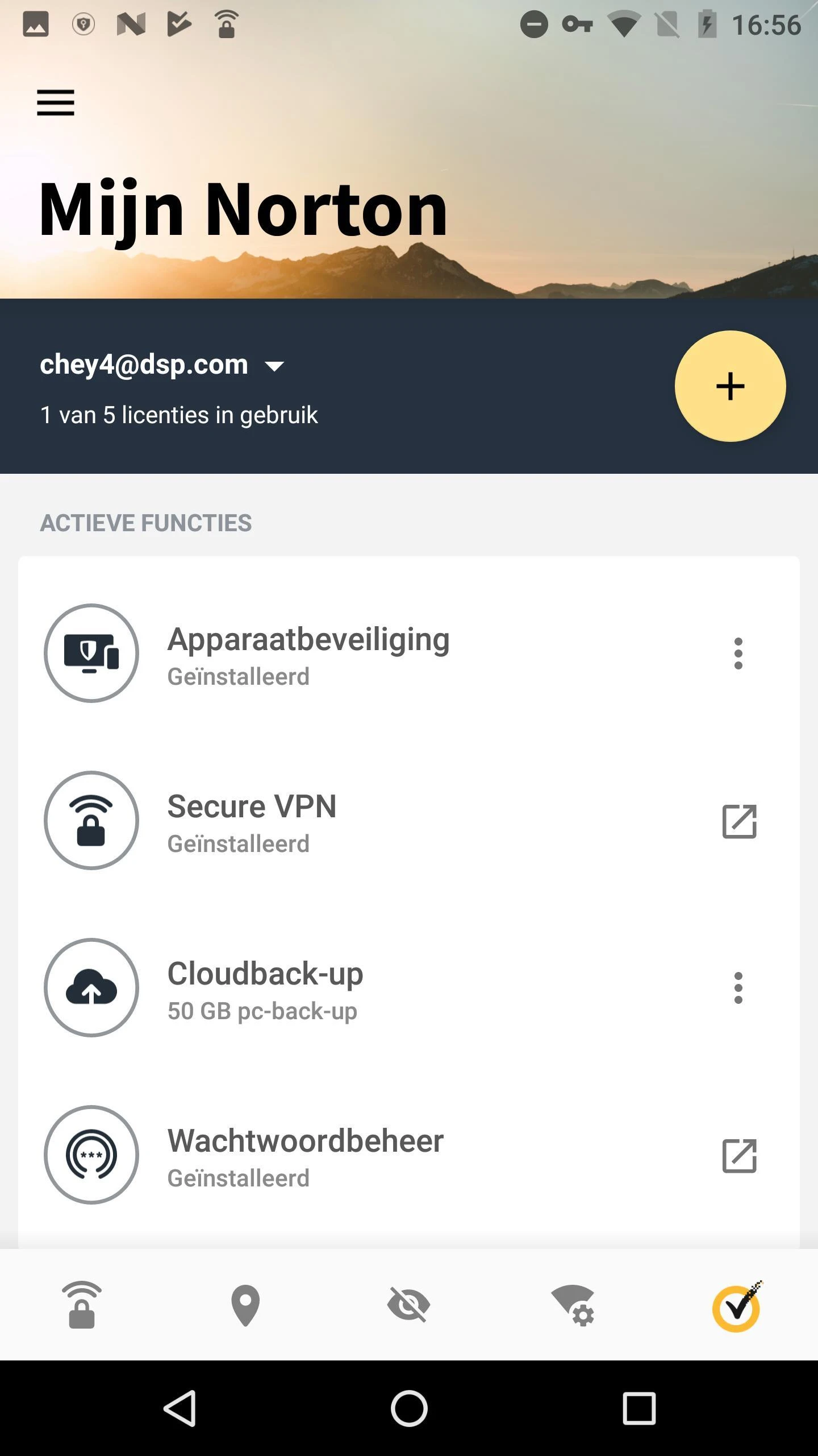 Norton 360 mobilioji aplikacija su aktyviomis funkcijomis