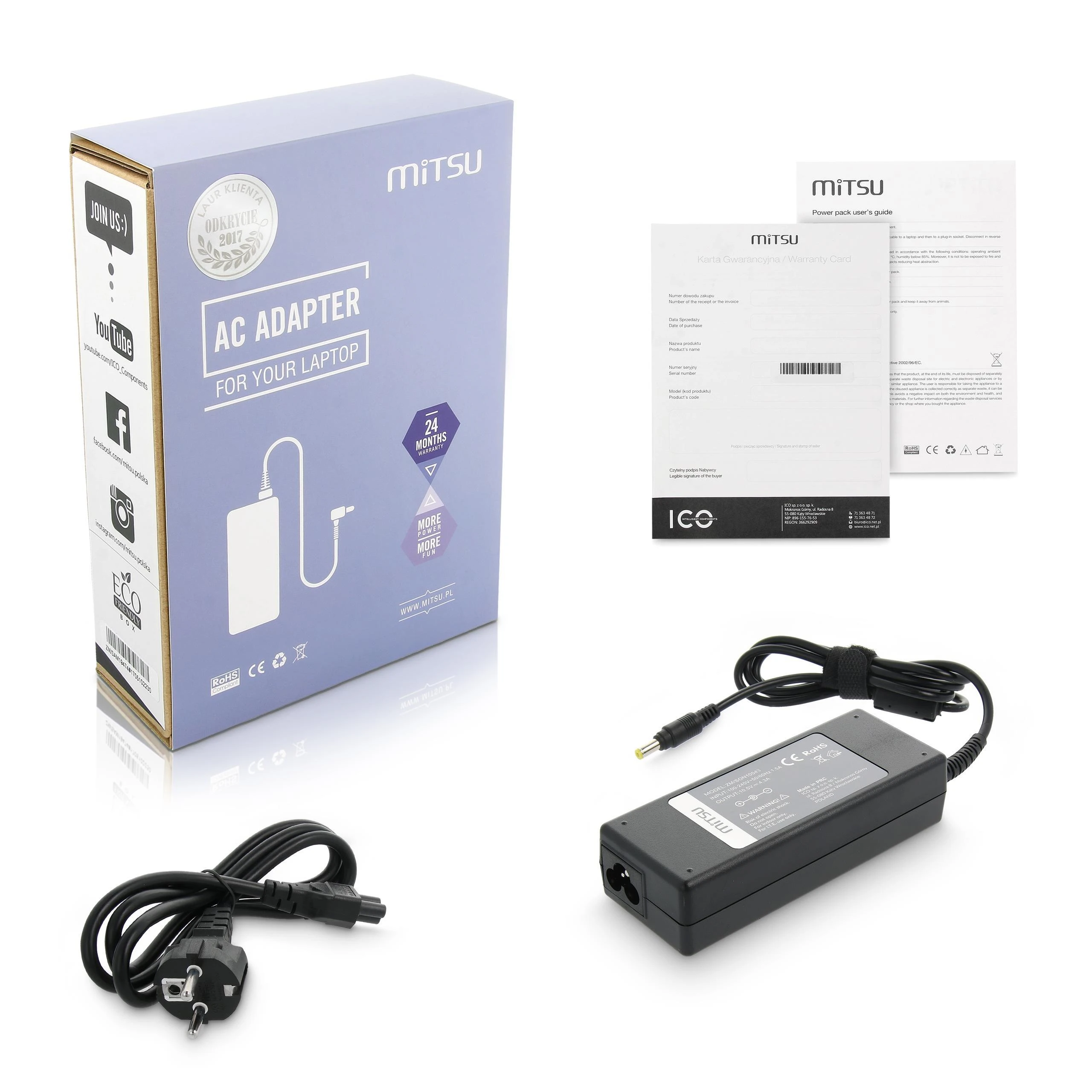 Mitsu adapteris 10.5V 4.3A su pakuotės komplektu
