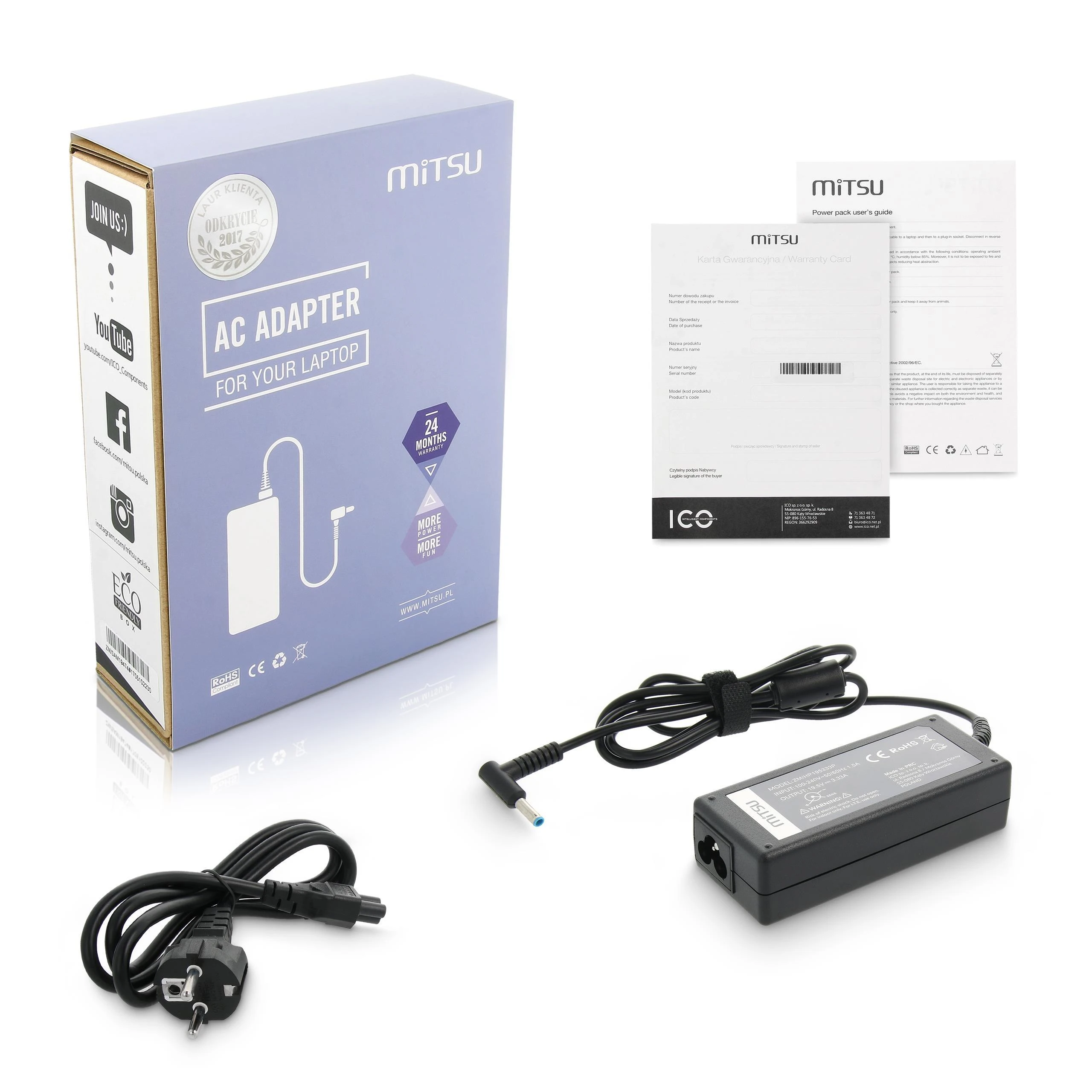 Mitsu HP 65W įkroviklis su pakuote ir priedais