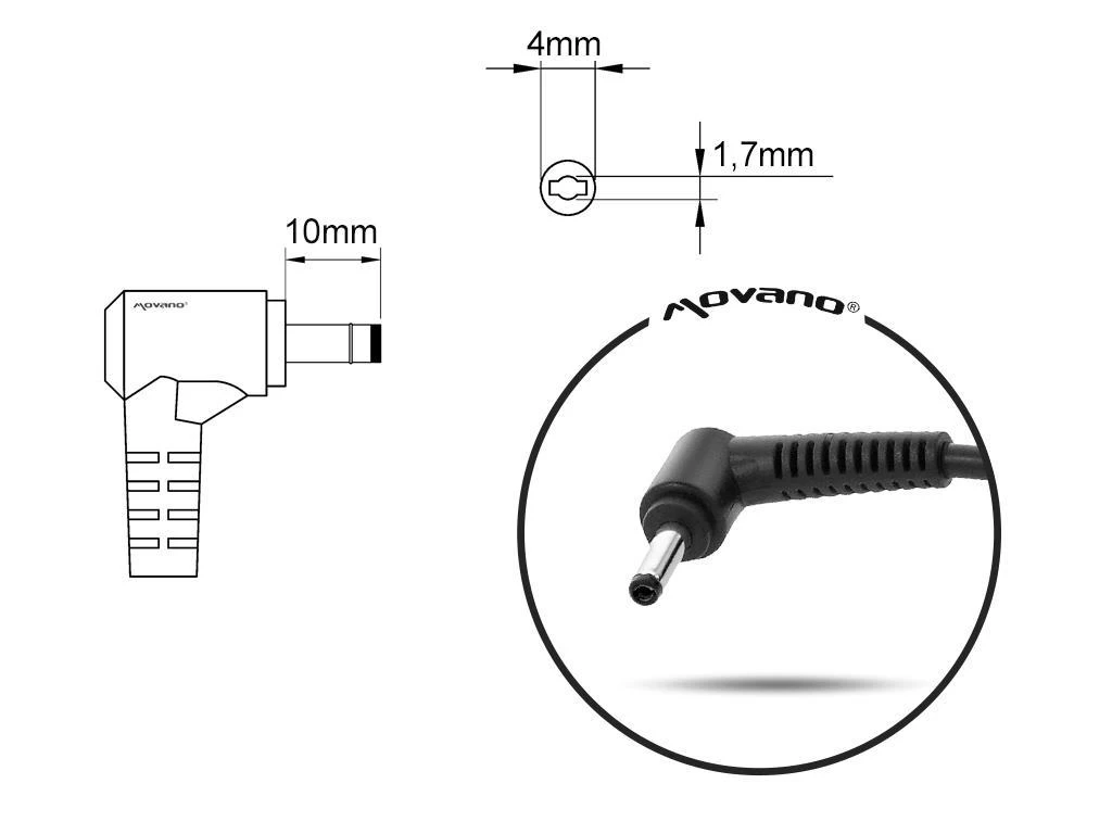 Mitsu įkroviklio 4x1.7mm jungties techninė schema