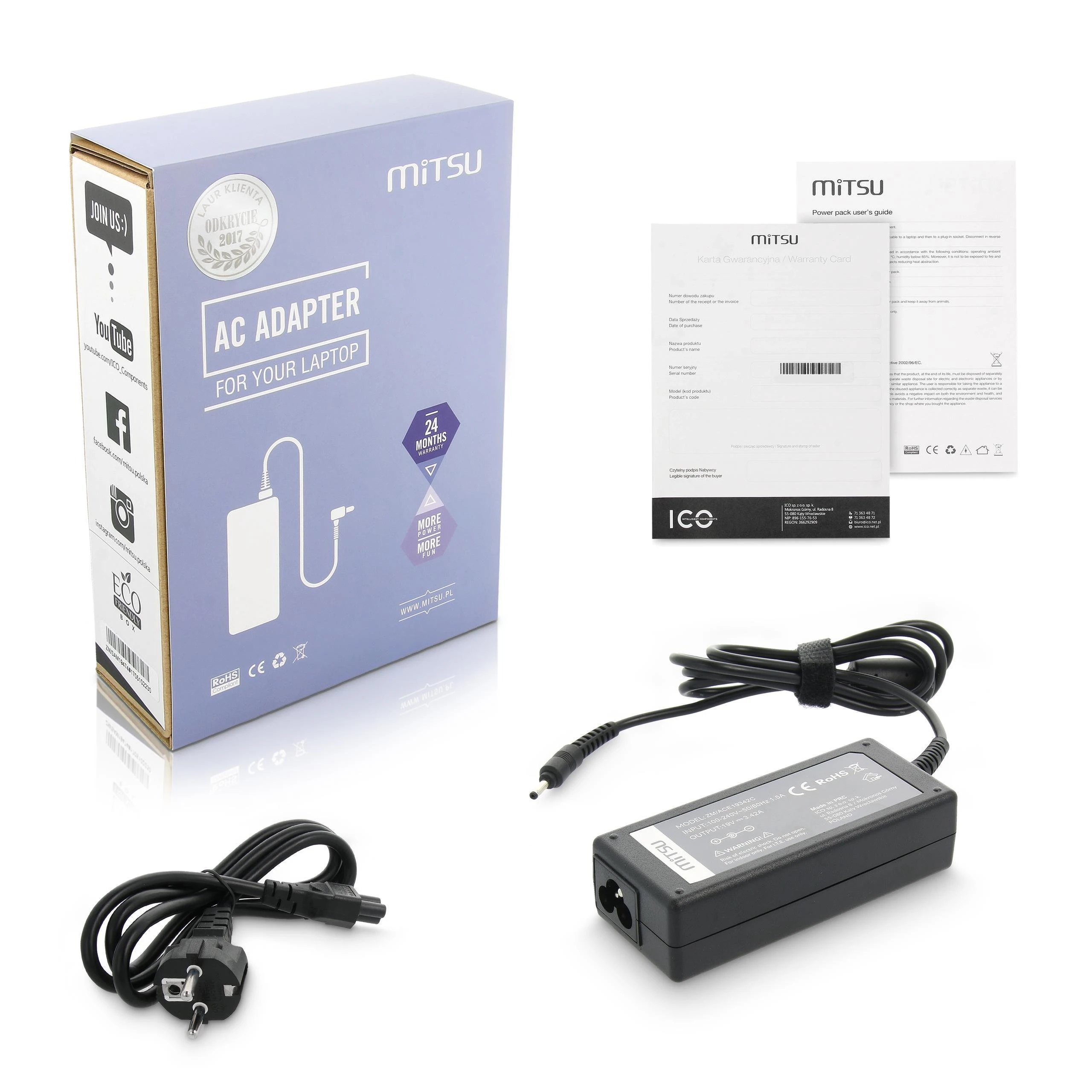 Mitsu maitinimo šaltinis 19v 3.42a (3.0x1.1) – Acer