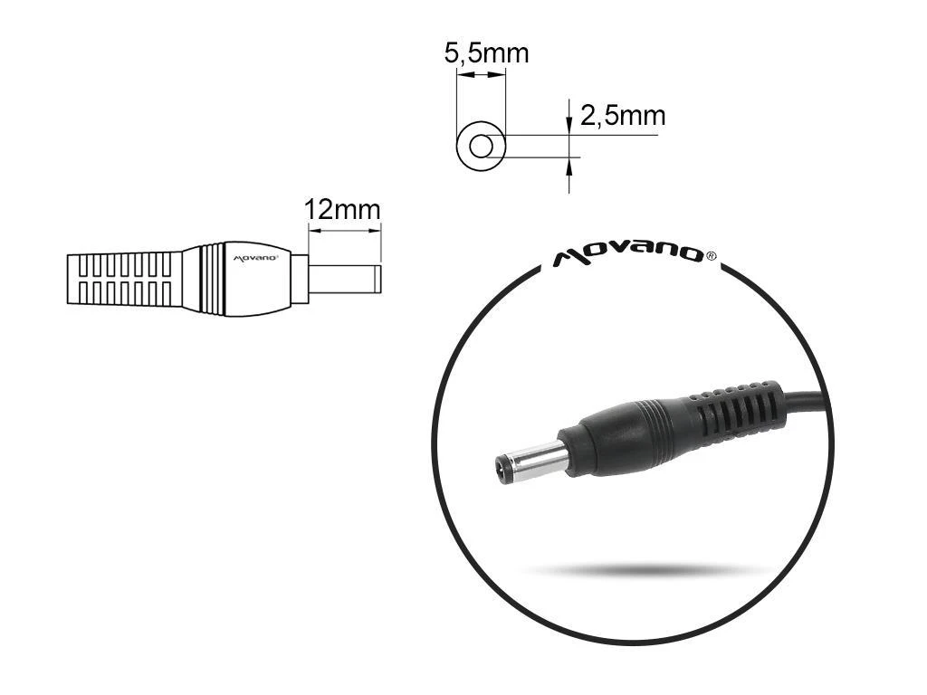 Lenovo įkroviklio 5,5x2,5 mm jungties techninis brėžinys