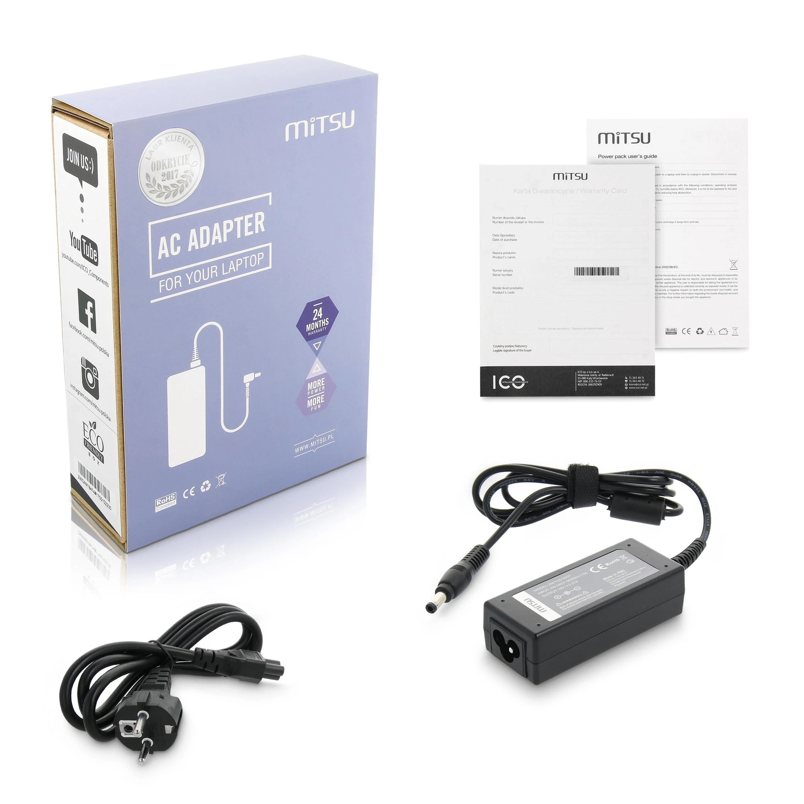 Mitsu įkroviklis / maitinimo adapteris 20v 3,25a (stačiakampis 11,0x4,5 kontaktų – joga) - lenovo 65W