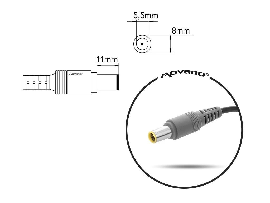 Lenovo įkroviklio jungtis 8.0x5.5mm su matmenimis