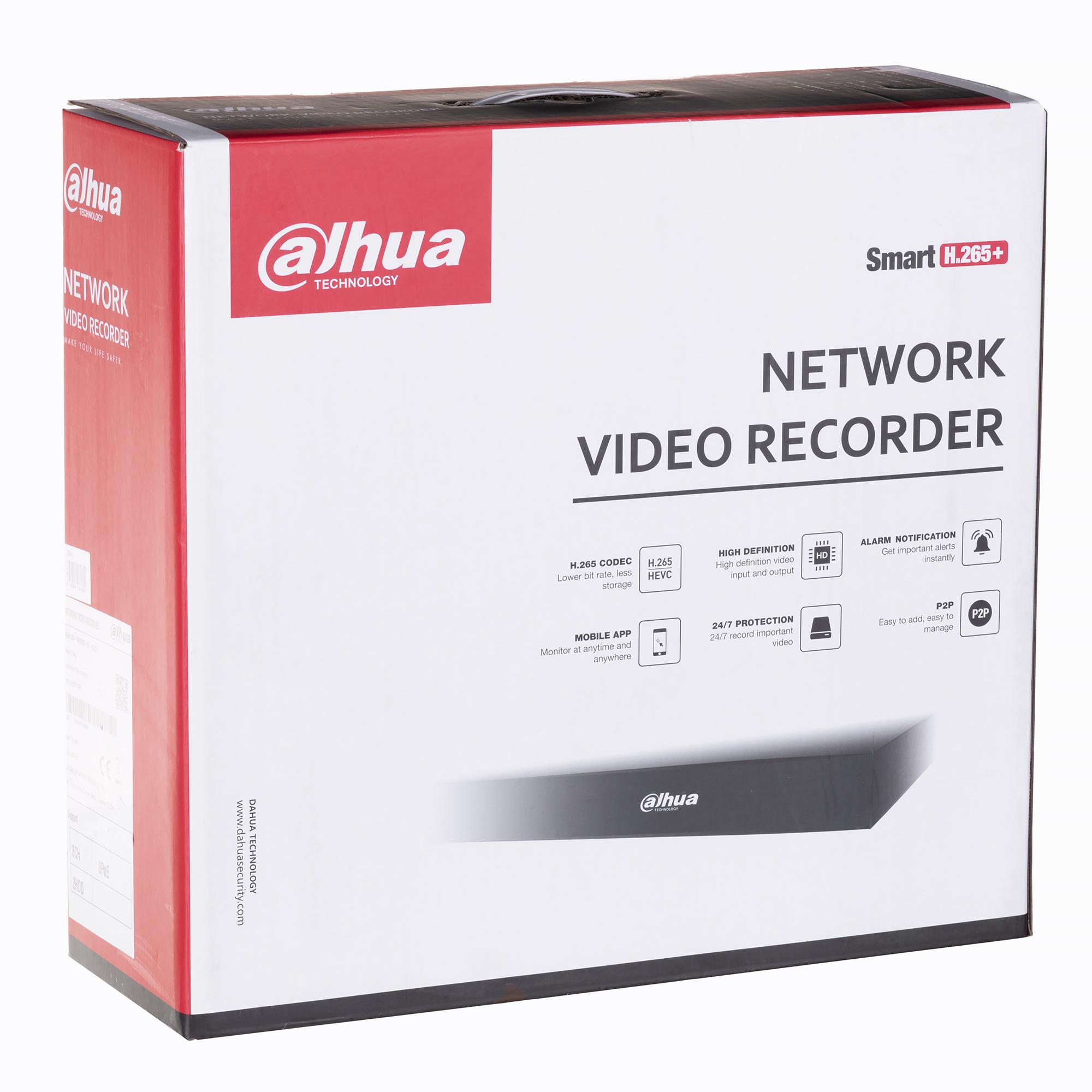 Dahua IP įrašymo įrenginys 8kam. 4K 8MP, 2HDD, IVS, H.265, 8 PoE sąsajos, 200Mbps