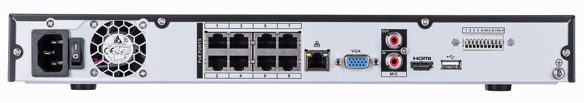 Dahua IP įrašymo įrenginys 8kam. 4K 8MP, 2HDD, IVS, H.265, 8 PoE sąsajos, 200Mbps