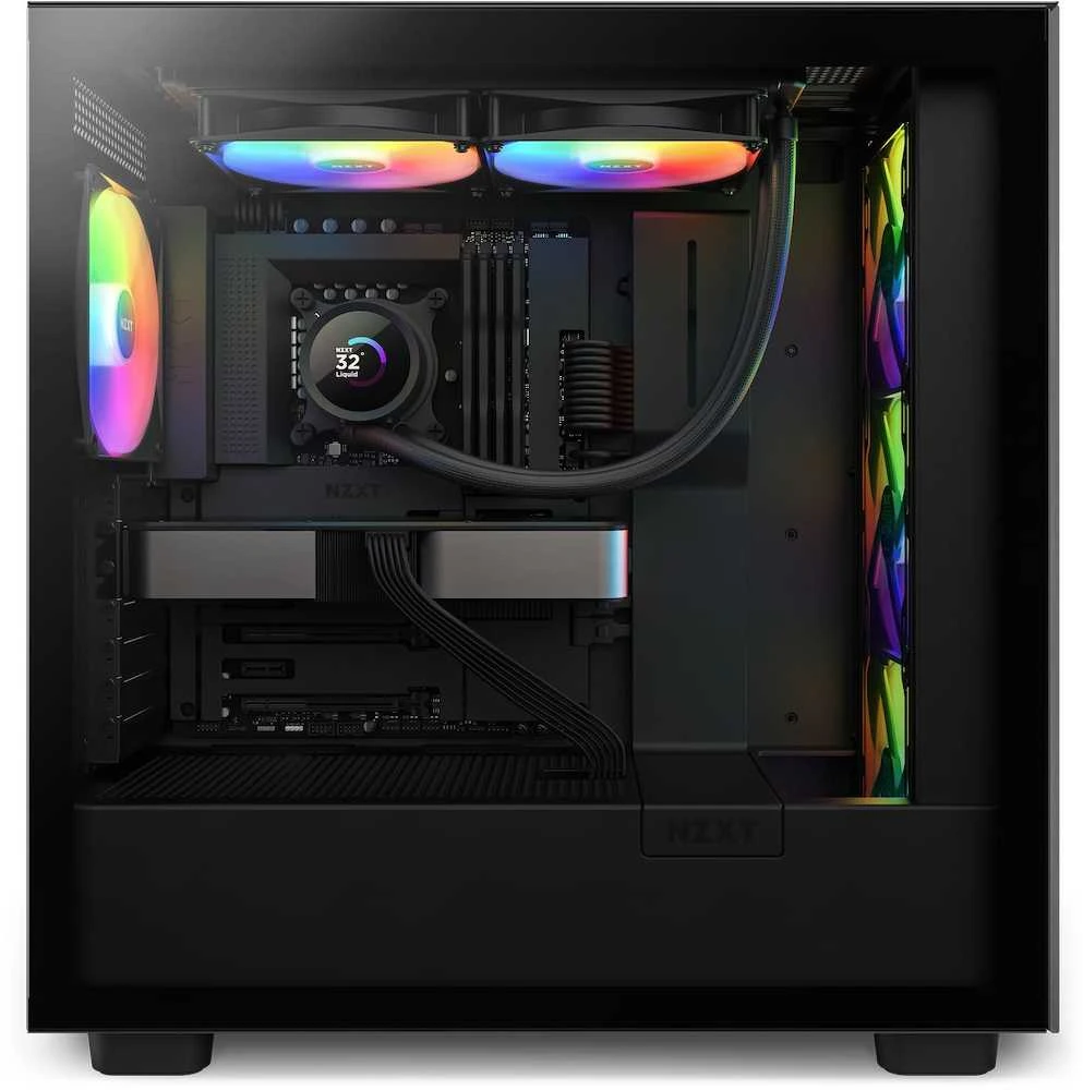 NZXT Kraken 280 aušinimas sumontuotas kompiuterio korpuse