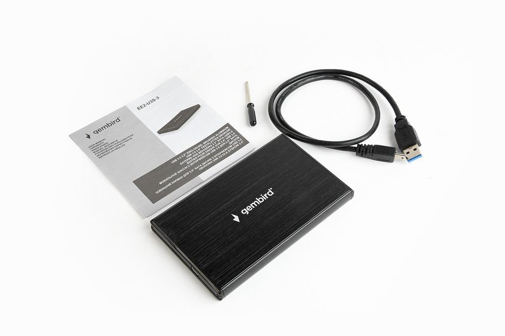GEMBIRD EE2-U3S-3 Gembird HDD/SSD enclosure for 2.5 SATA - USB 3.0, brushed aliuminio, Juodas