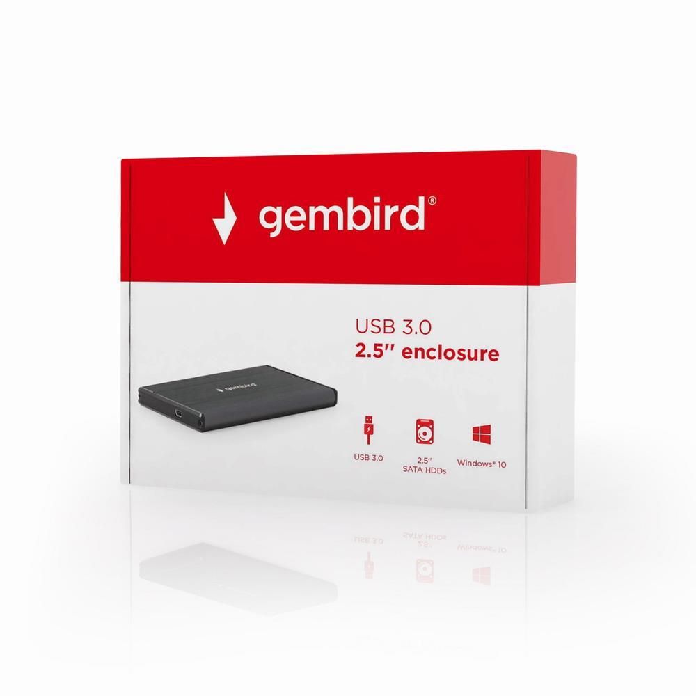 GEMBIRD EE2-U3S-3 Gembird HDD/SSD enclosure for 2.5 SATA - USB 3.0, brushed aliuminio, Juodas