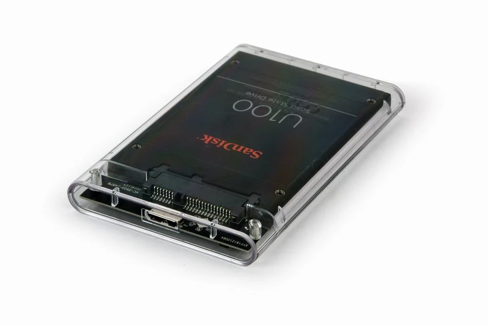 GEMBIRD EE2-U3S9-6 Gembird HDD/SSD korpusas, skirtas 2,5 SATA - USB 3.0, 9,5 mm, skaidrus plastikas