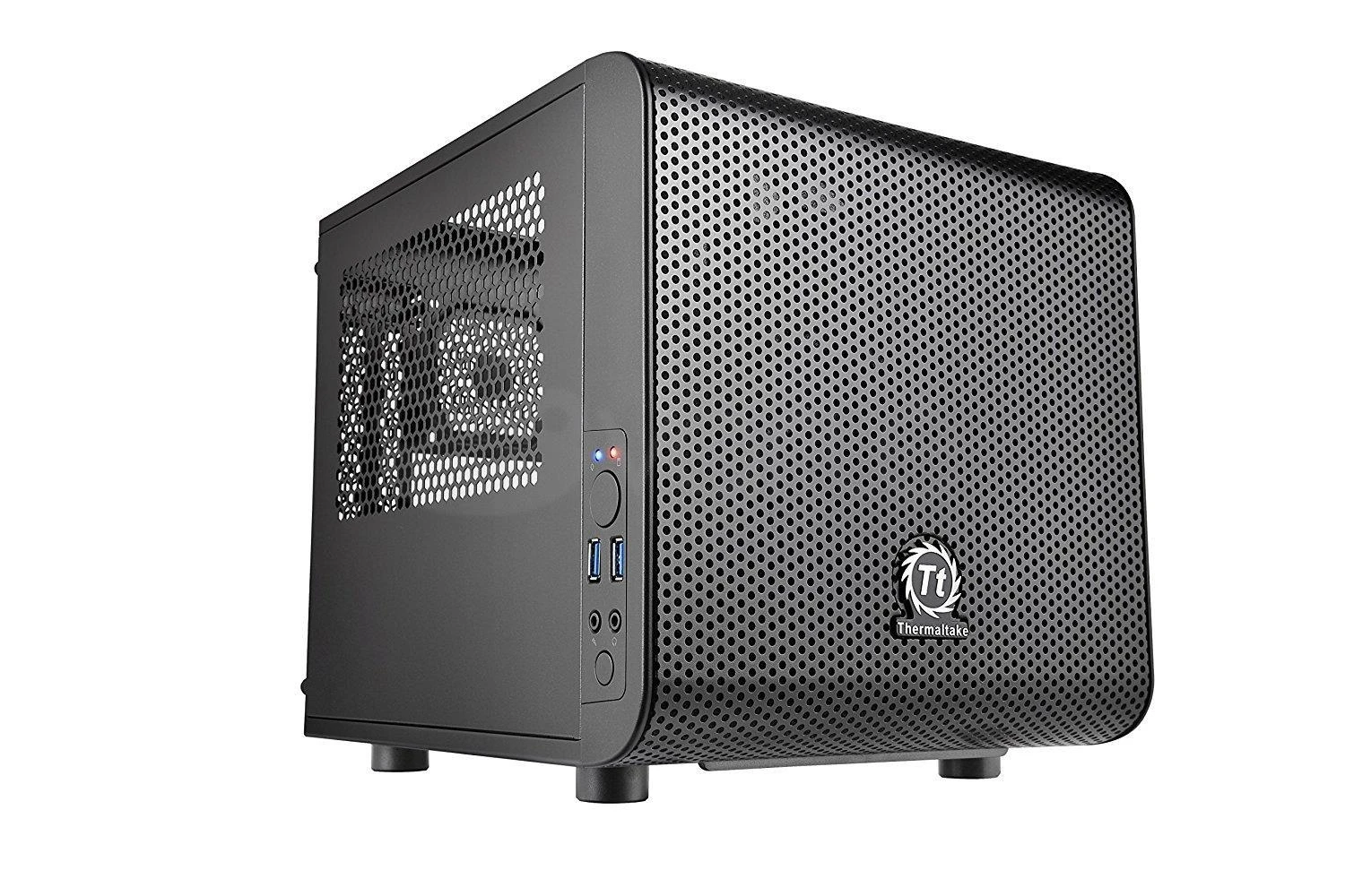 THERMALTAKE Core V1 Mini-ITX Case 2x USB 3.0 ir 1x HD Audio I/O jungtis viršuje, vienas iš anksto įdiegtas 200 mm ventiliatorius