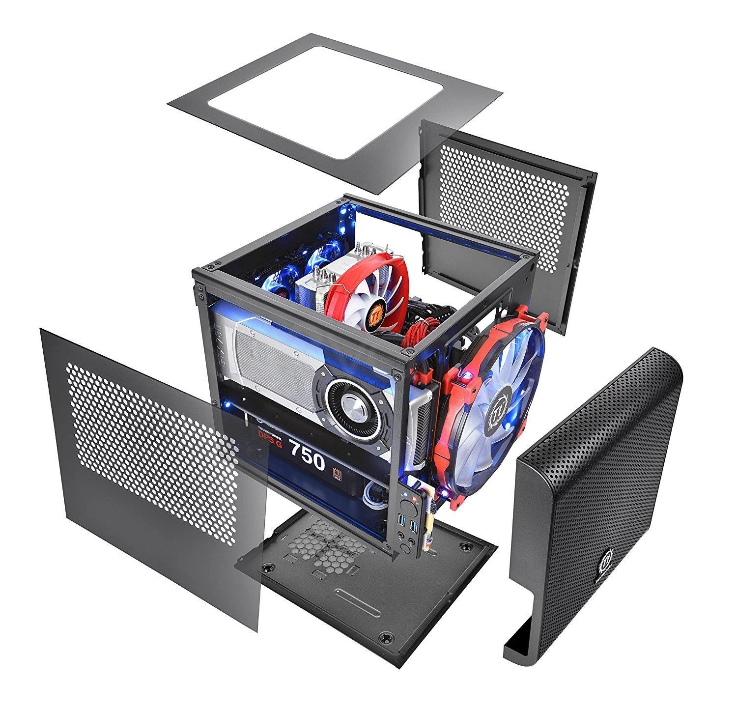 THERMALTAKE Core V1 Mini-ITX Case 2x USB 3.0 ir 1x HD Audio I/O jungtis viršuje, vienas iš anksto įdiegtas 200 mm ventiliatorius
