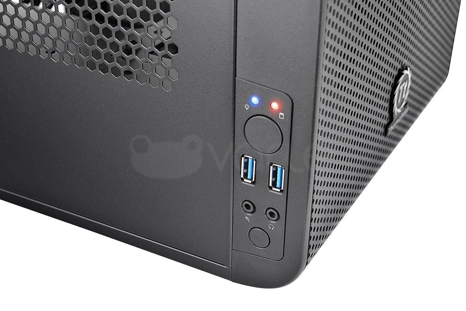 THERMALTAKE Core V1 Mini-ITX Case 2x USB 3.0 ir 1x HD Audio I/O jungtis viršuje, vienas iš anksto įdiegtas 200 mm ventiliatorius