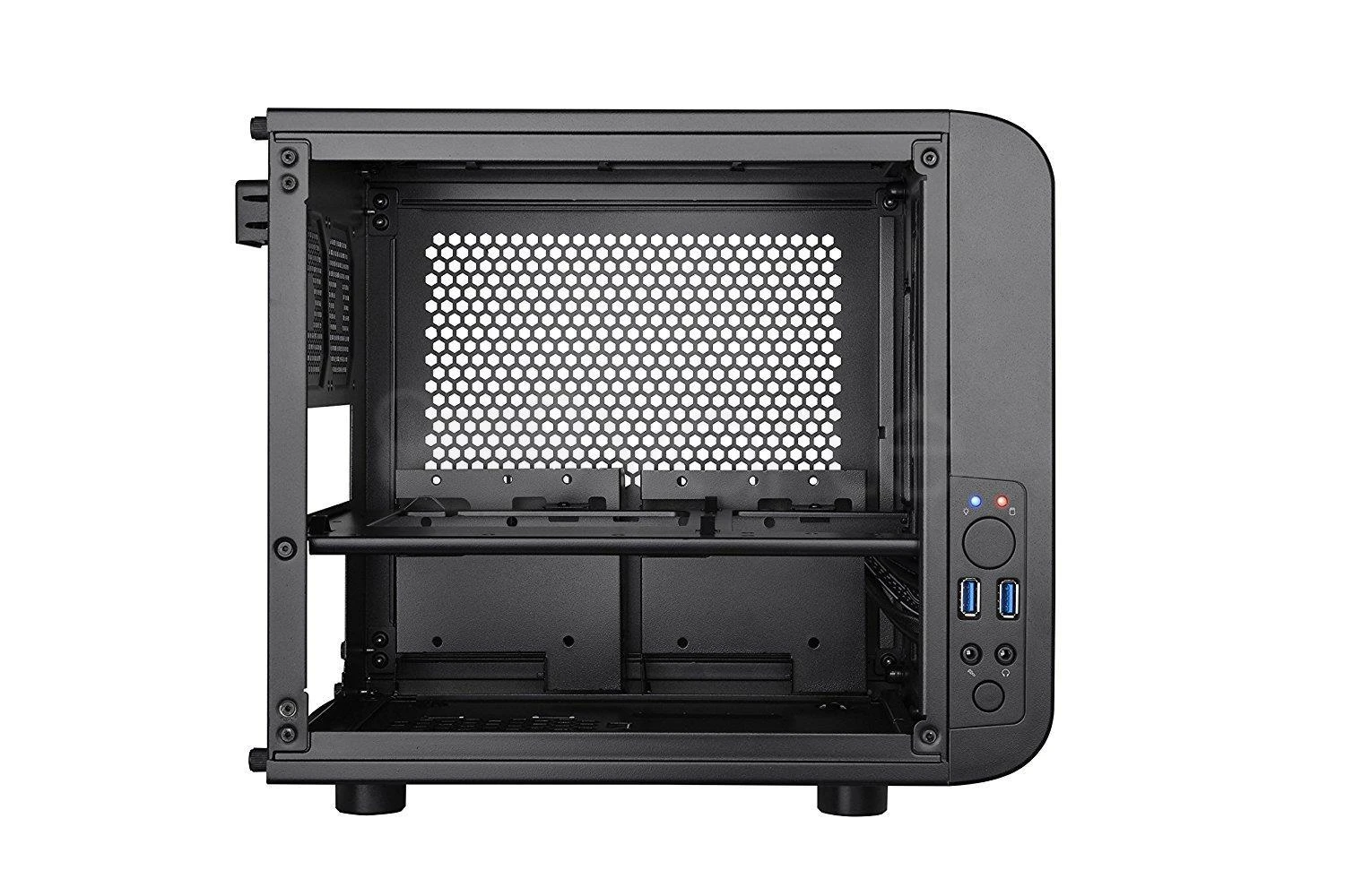 THERMALTAKE Core V1 Mini-ITX Case 2x USB 3.0 ir 1x HD Audio I/O jungtis viršuje, vienas iš anksto įdiegtas 200 mm ventiliatorius
