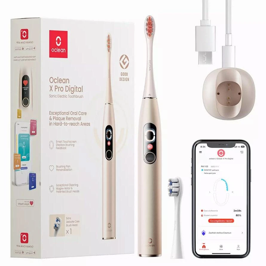 Oclean Elektrinis dantų šepetėlis X Pro Digital, Auksinės spalvos