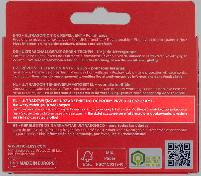 Protectone TickLess Active žmonių ultragarsinis pakabukas nuo erkių ir blusų, įkraunamas, oranžinis
