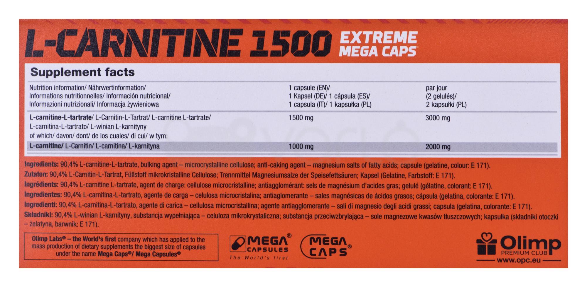 Olimp L-Karnitinas 1500 Extreme Mega Caps - 120 Kapsulių