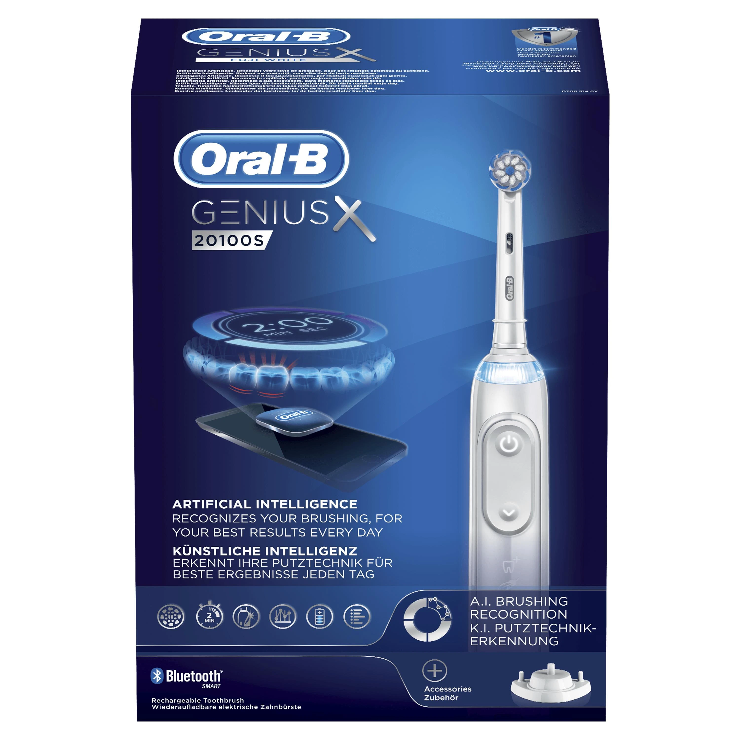Oral-B Electric dantų šepetėlis Genius X 20100S Įkraunamas, Suaugusiems, Šepetėlių skaičius galvutės įeina 1, Number of teeth brushing modes 6, Sonic technology, Baltas