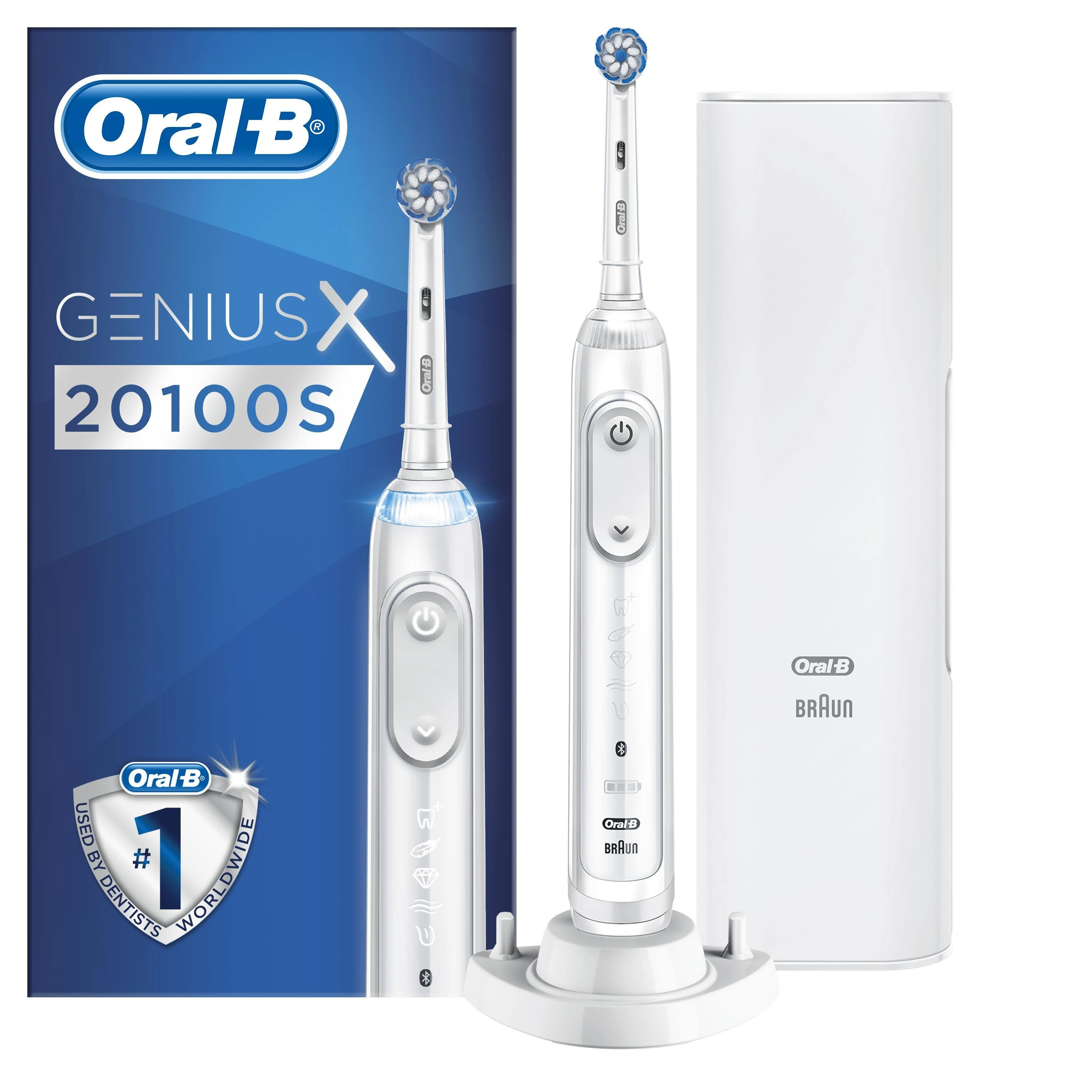 Oral-B Electric dantų šepetėlis Genius X 20100S Įkraunamas, Suaugusiems, Šepetėlių skaičius galvutės įeina 1, Number of teeth brushing modes 6, Sonic technology, Baltas