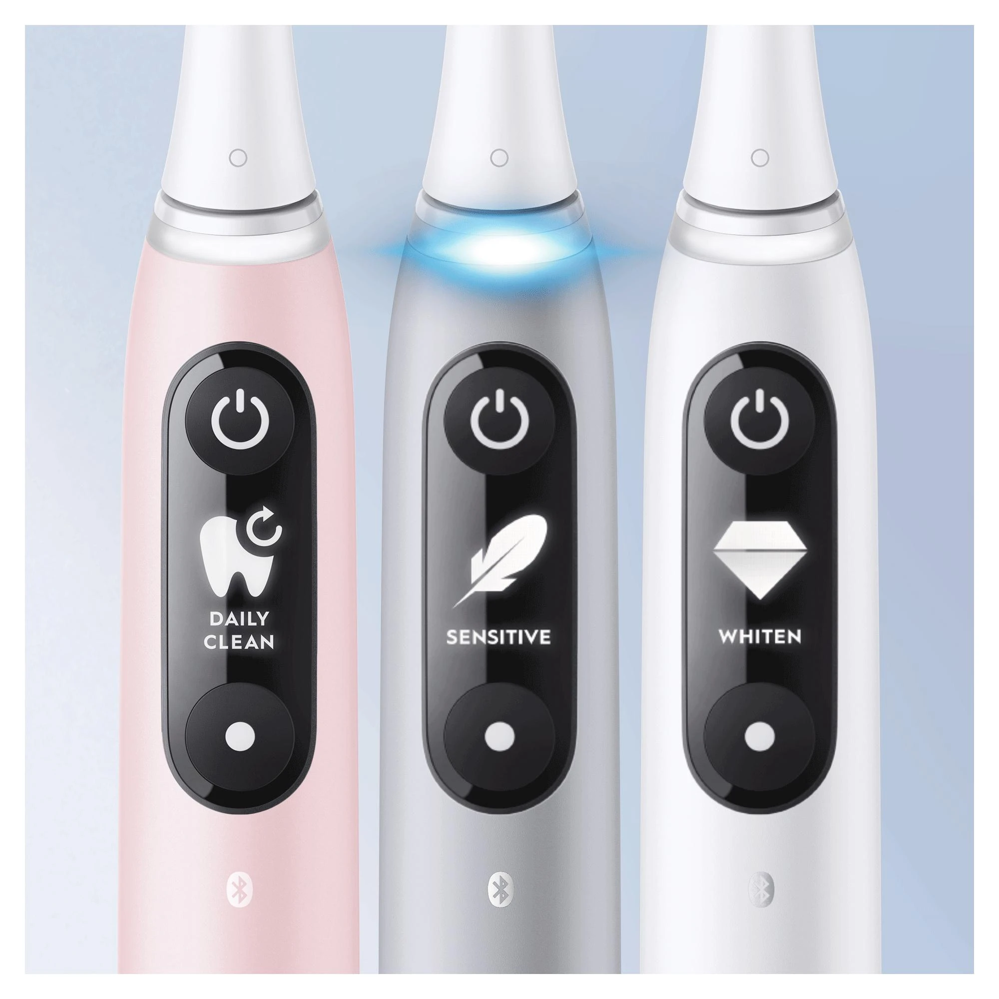 Oral-B iO 6 dantų šepetėlių valymo režimų ekranai