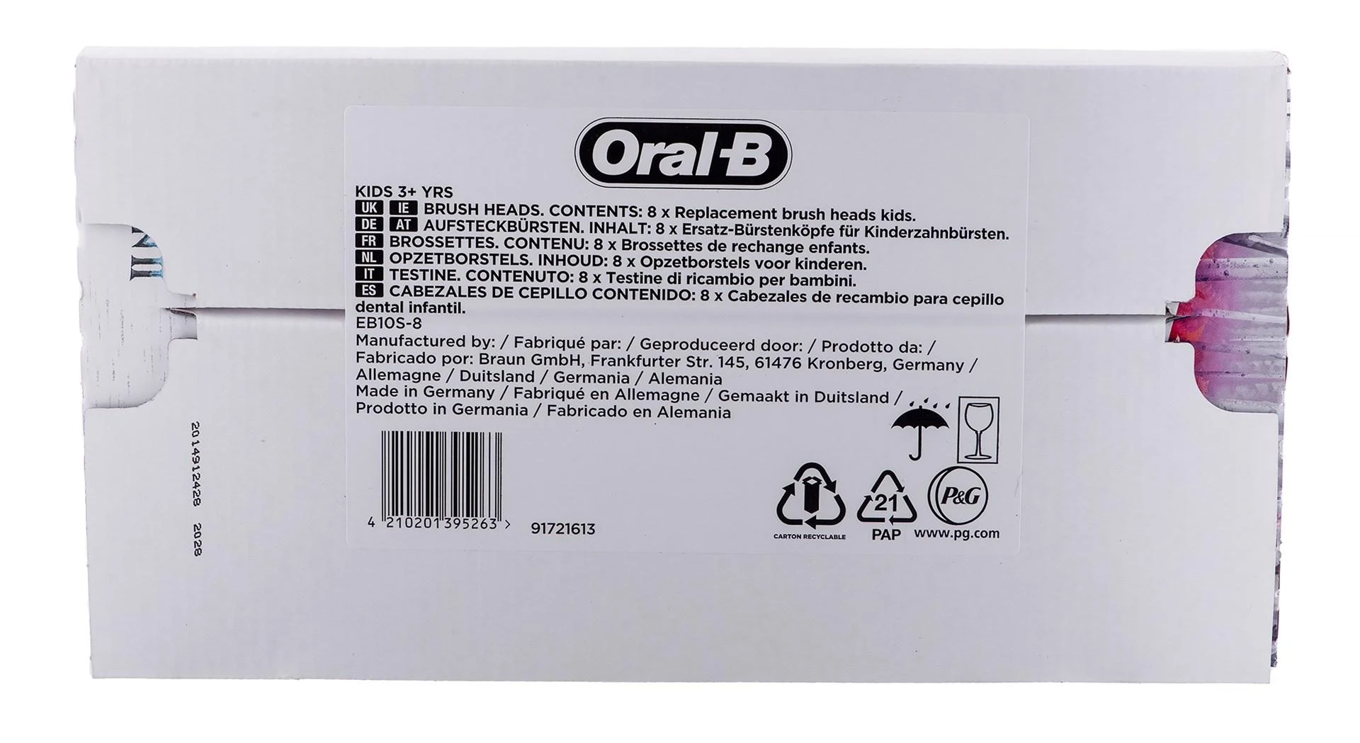 Braun „Oral B“ vaikams užšaldytos pakaitinės dantų šepetėlio galvutės, 8 vnt.
