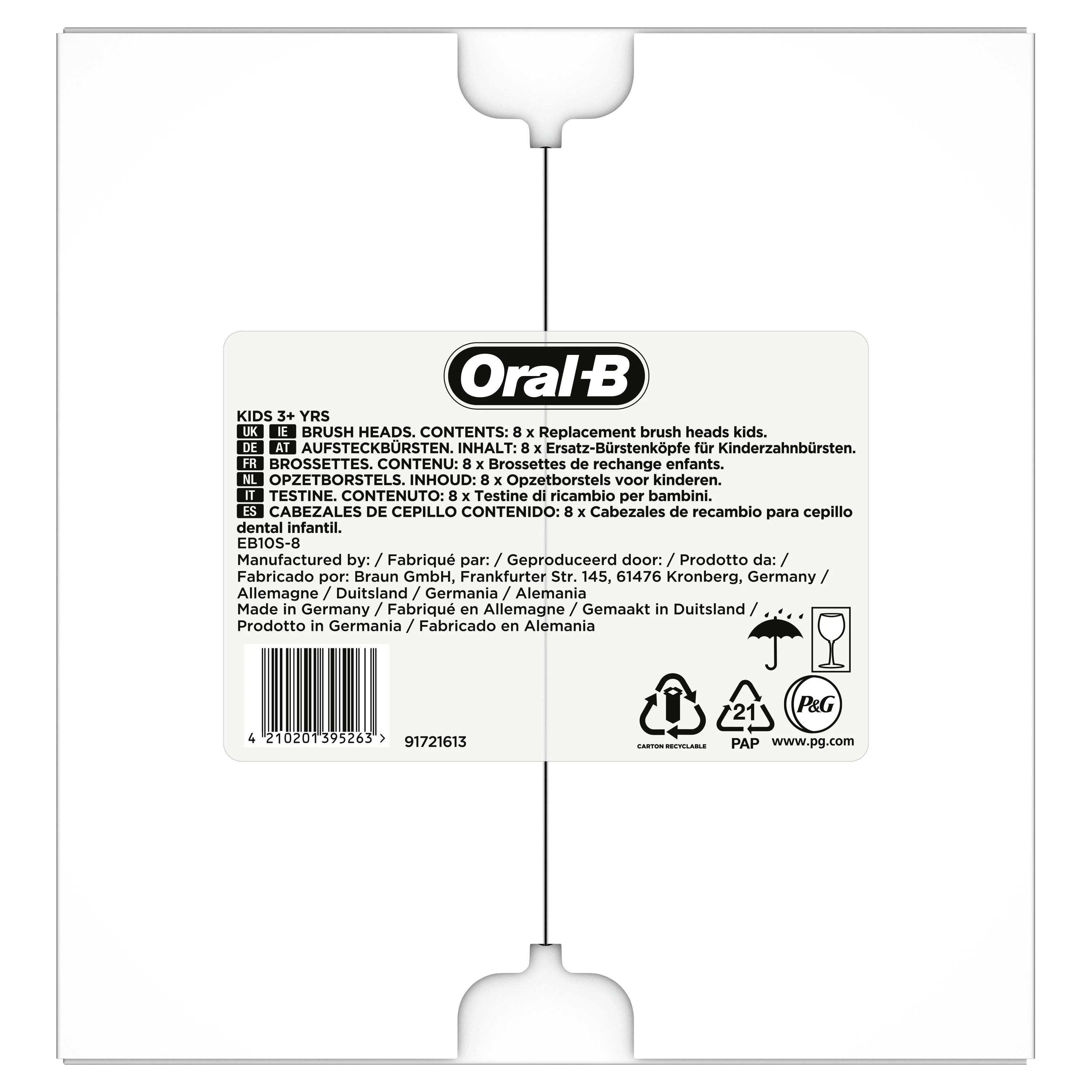 Braun „Oral B“ vaikams užšaldytos pakaitinės dantų šepetėlio galvutės, 8 vnt.