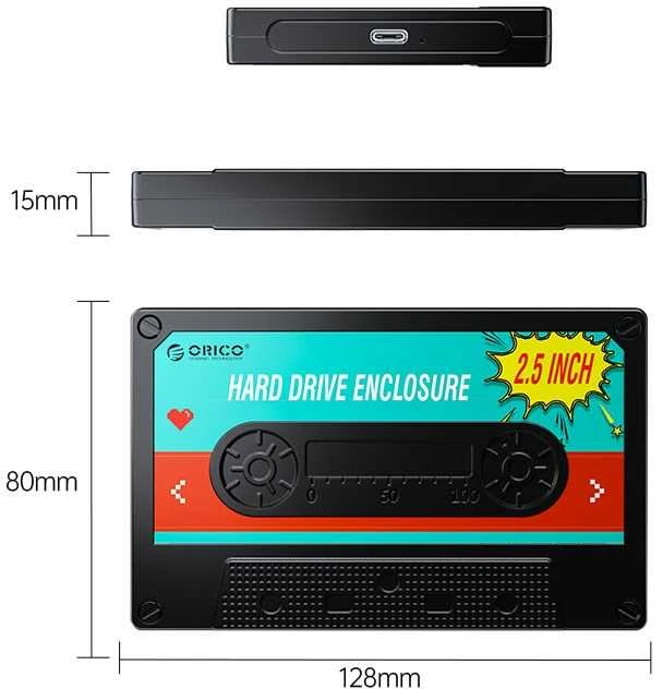 Orico HDD kasetė su išmatavimais