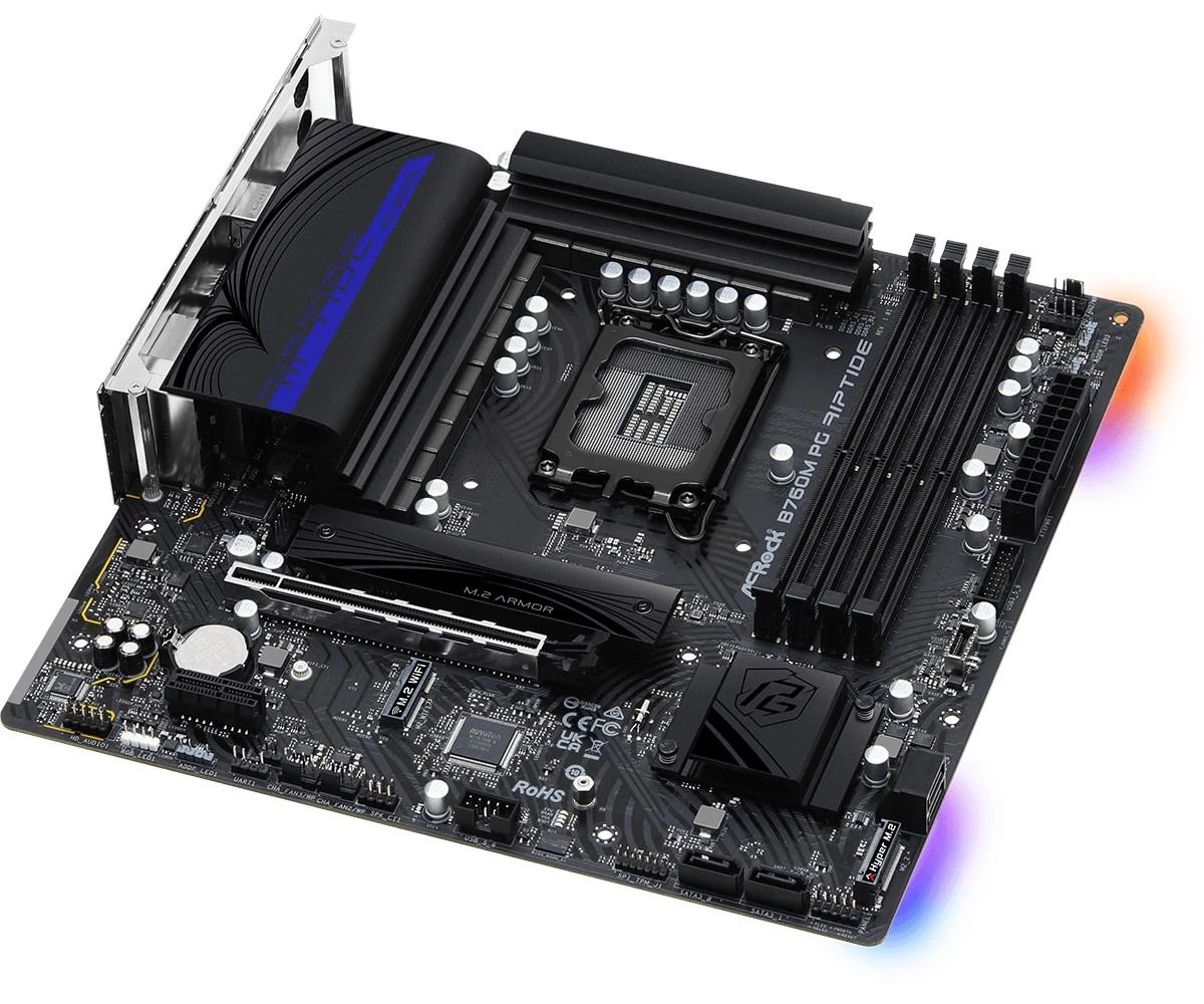 Pagrindinė plokštė ASROCK Intel B760 Express/LGA1700/Micro-ATX/Memory DDR5/Atminties lizdai 4/1xPCI-Express 4.0 1x/1xPCI-Express 4.0 16x/2xM.2/1xHDMI/1xDisplayPort/4xUSB 2.0/3xUSB 3.2/1xUSB-C/1xPS/2/1xRJ45/3xAudio port
