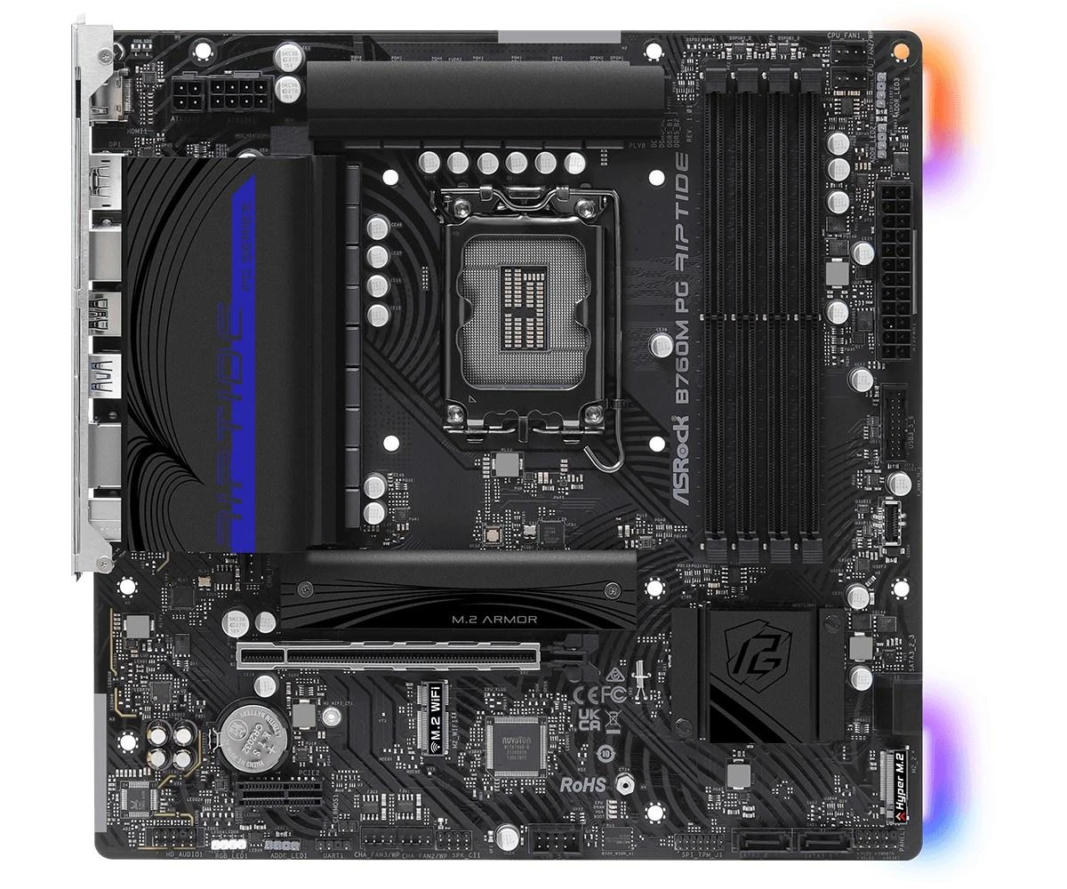 Pagrindinė plokštė ASROCK Intel B760 Express/LGA1700/Micro-ATX/Memory DDR5/Atminties lizdai 4/1xPCI-Express 4.0 1x/1xPCI-Express 4.0 16x/2xM.2/1xHDMI/1xDisplayPort/4xUSB 2.0/3xUSB 3.2/1xUSB-C/1xPS/2/1xRJ45/3xAudio port