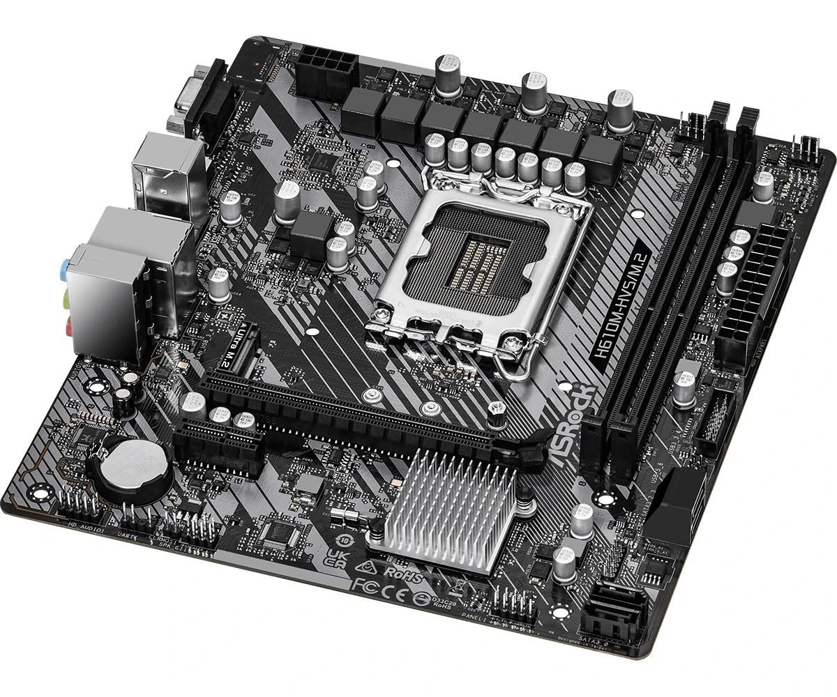 Pagrindinė plokštė ASROCK Intel H610/LGA1700/MicroATX/Memory DDR4/Atminties lizdai 2/1xPCI-Express 3.0 1x/1xPCI-Express 4.0 16x/1xM.2/1x15pin D-sub/1xHDMI/1xAudio-In/1xAudio-Out/1xMikrofonas/4xUSB 2.0/2xUSB 3.2