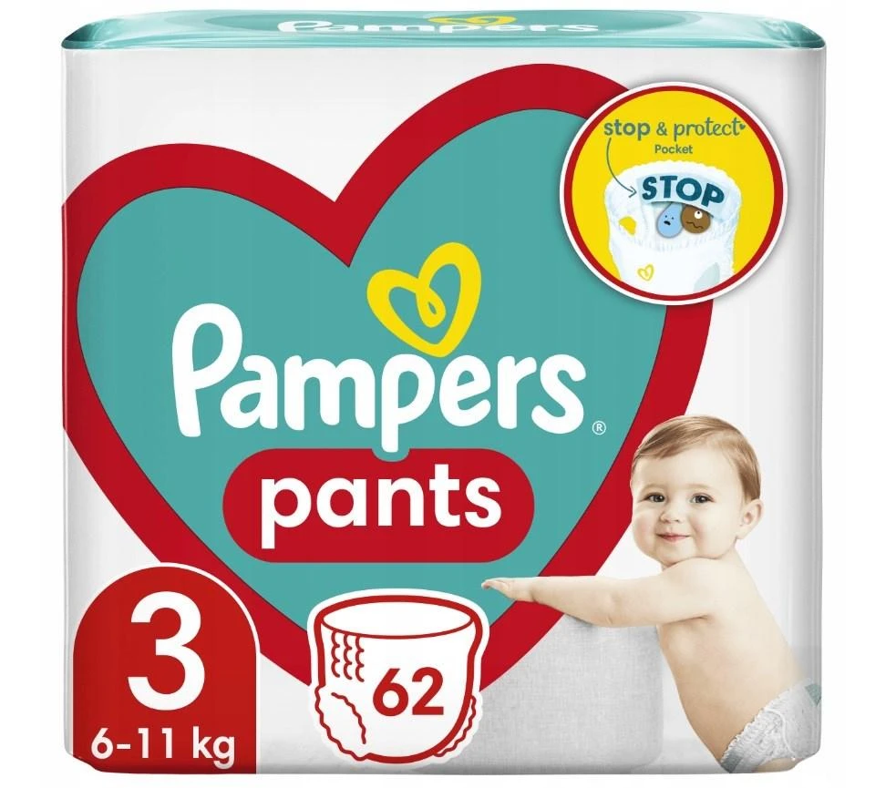 Pampers Active Baby Pants Sauskelnės-Kelnaitės, 3 Dydis, 62 Sauskelnės