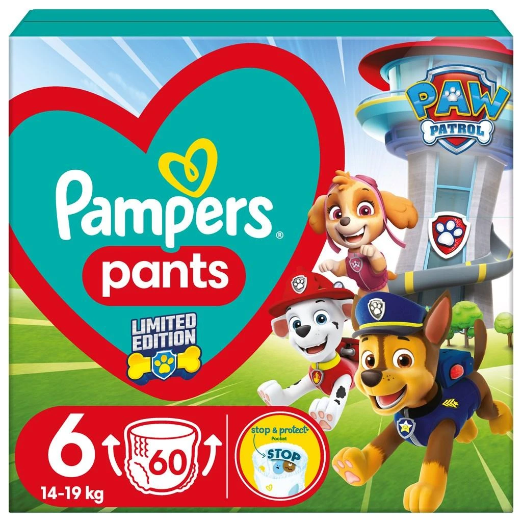 Pampers Active Baby Pants Sauskelnės-Kelnaitės - Šunyčių patrulių leidimo, 6 dydis, 14-19kg, 60 vnt. aprašymas - Prekės nuotrauka