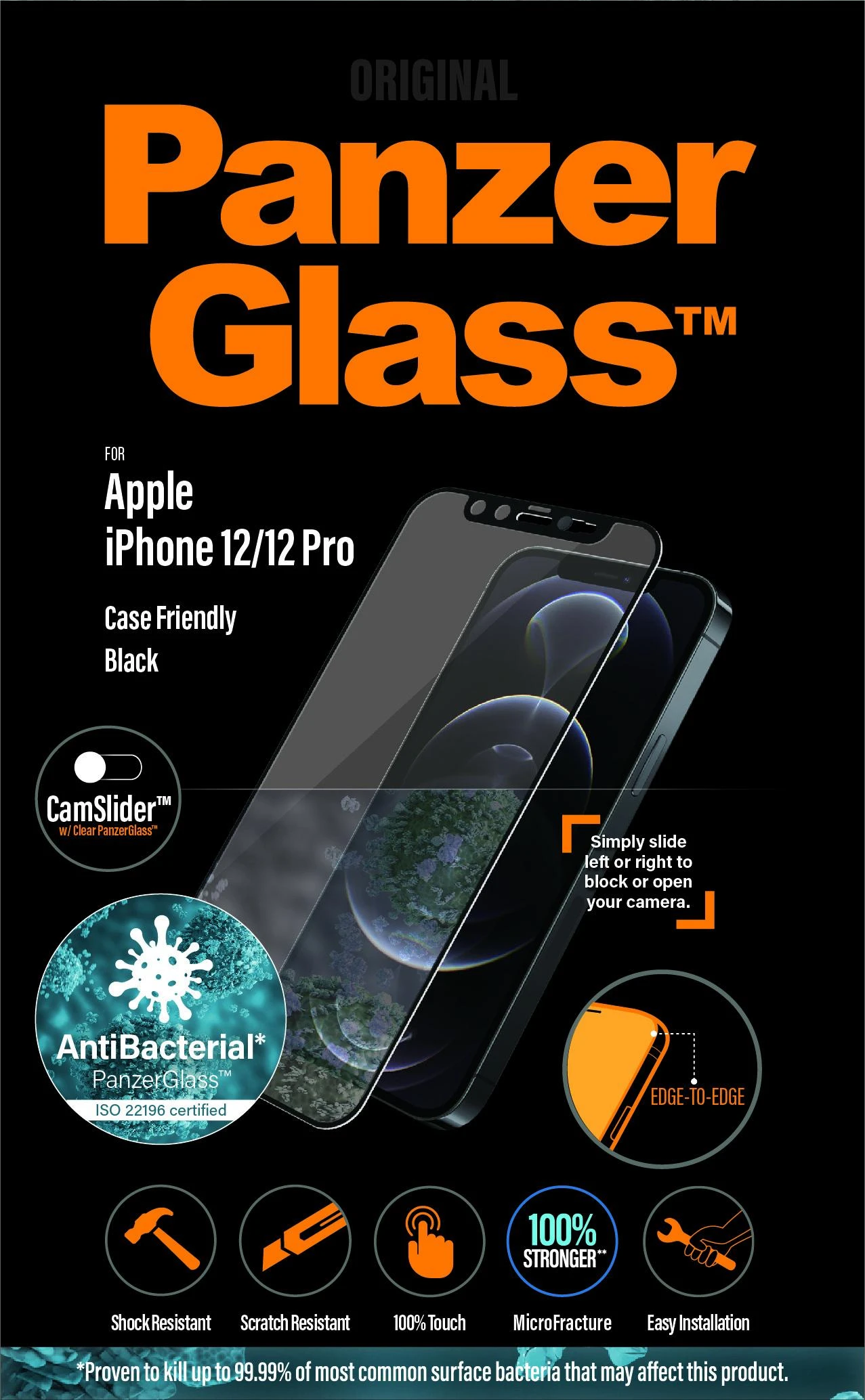 Panzer Glass PanzerGlass | CamSlider AB | Apple | iPhone 12/12 Pro | Grūdintas stiklas | Juodas | Patogus atvejams | Privatumo stiklas